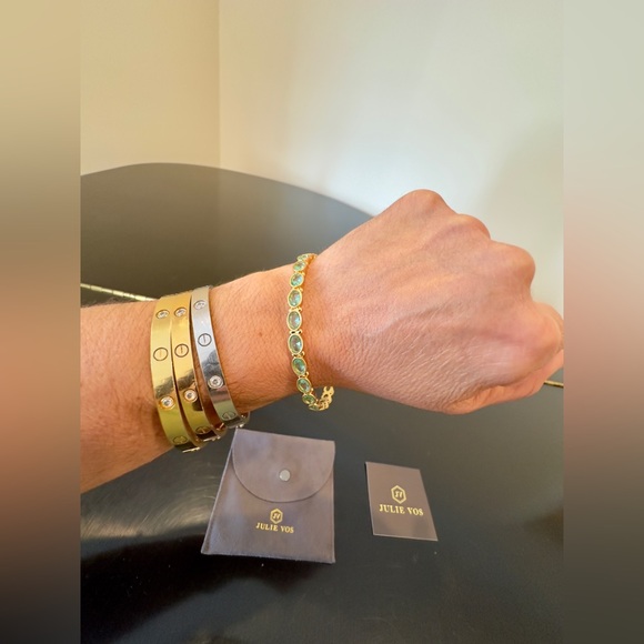 NWT AUTHENTIC LUXURY JULIE VOS CLEAR BAHAMIAN BLUE IMPORTED GLASS BANGLE - Picture 6 of 17